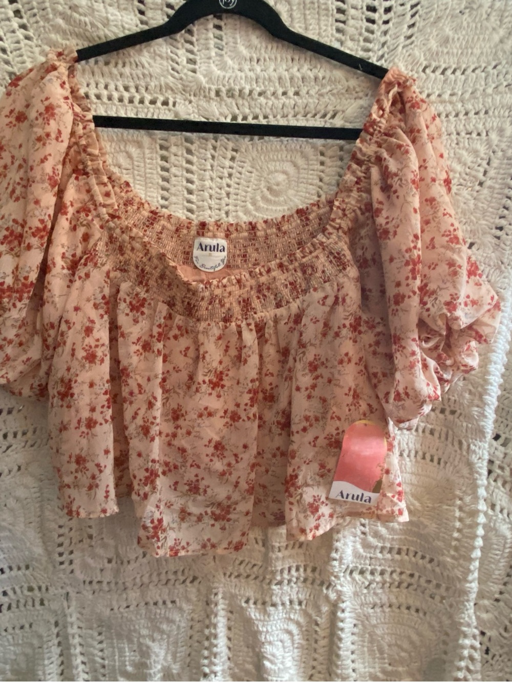 ARULA Peach Floral Smocked Crop Top